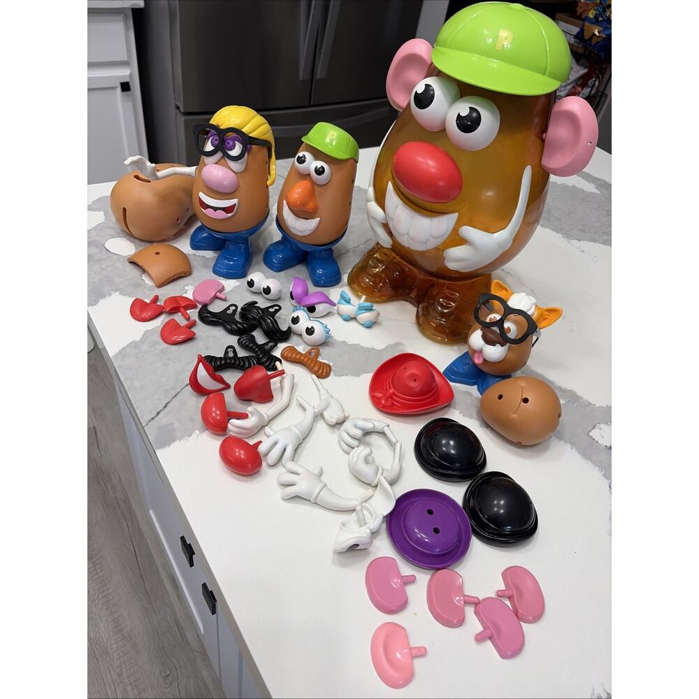 Vintage Mr. Potato Head Hasbro Large 14" Container Lot of 50+ Pieces